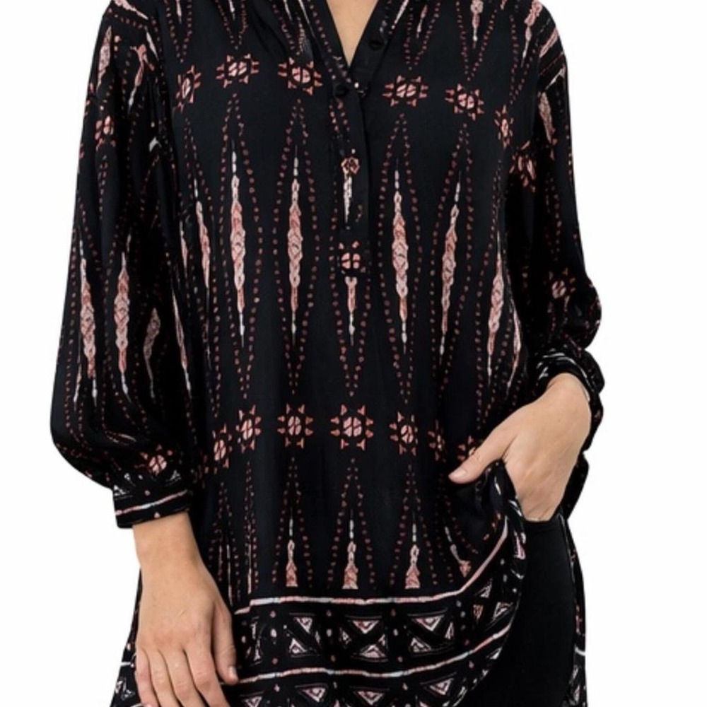 Collective Concepts Womens Black Pink Boho Tunic Dress Breast Pocket Size M